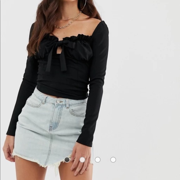 Missguided milkmaid tie front bardot crop top - Picture 1 of 4